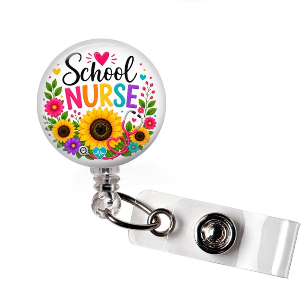 School Nurse Badge Reel Sunflower Pediatric Nurse Healthcare Worker Holder